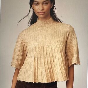 New with Tag! Anthropologie Maeve Tan Short Sleeve Mock Neck Swing Sweater sz XL